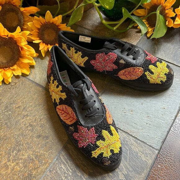 NEW Fully-Beaded “Autumn Leaves” Lace-up Oxfords - Picture 2 of 9